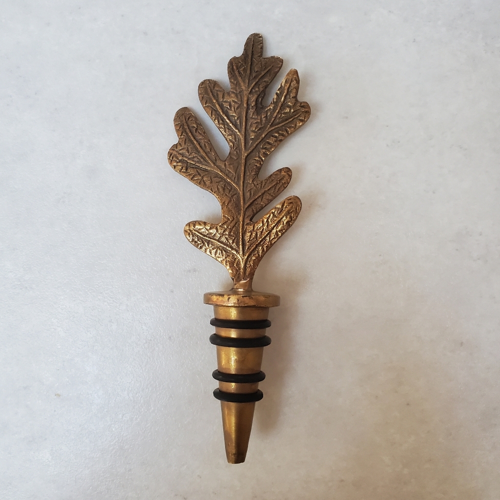 Brass Oak Leaf Wine Bottle Stopper